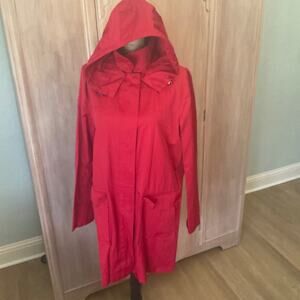 London Fog Red trench rain hooded coat spring water resistant zip button Sz L